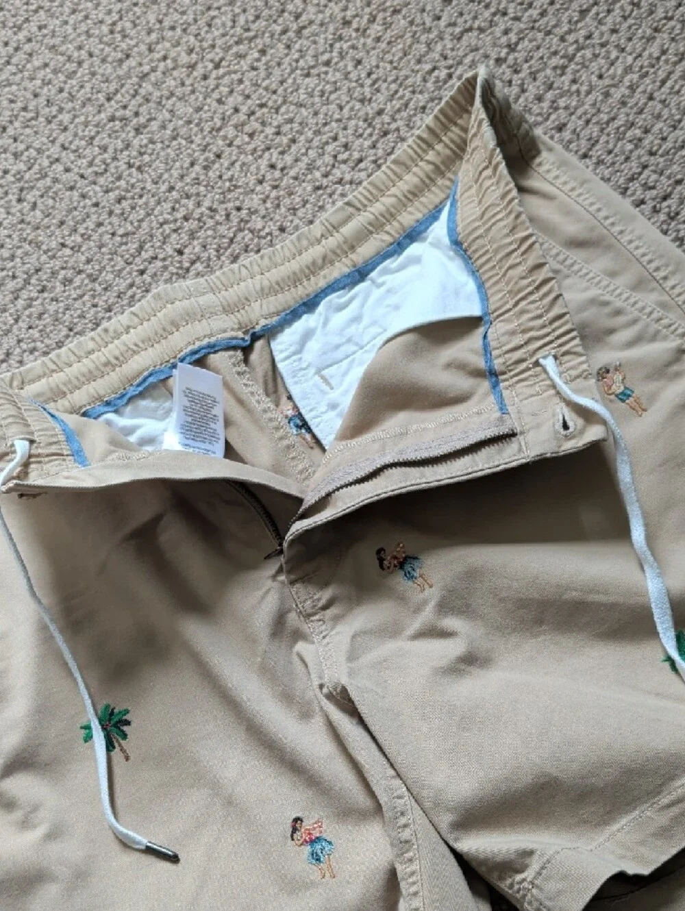 Polo Ralph Lauren Embroidered Hawaiian Khaki Elastic Waist Shorts Preppy L
